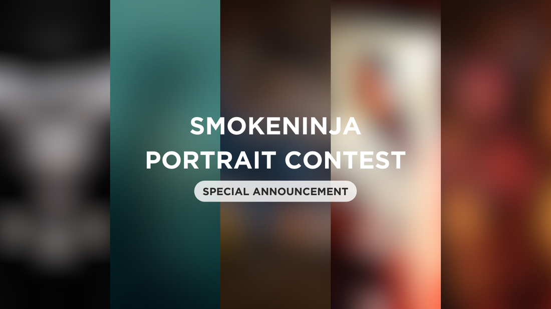 smokeninja portrait contest special announcement text in front of blurred five photos