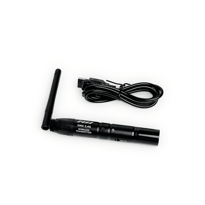 PMI 2.4 GHz wireless DMX transmitter with antenna and USB-A power cable