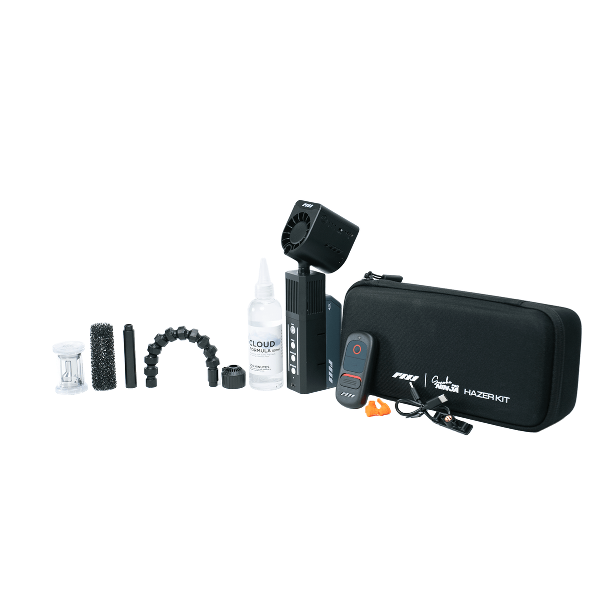 SmokeNINJA PRO V2 Hazer Kit components with portable carrying case