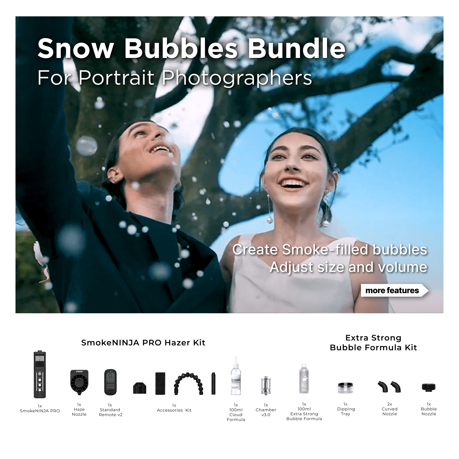 SmokeNINJA PRO V2 Snow Bubbles Bundle for portrait effects with included components