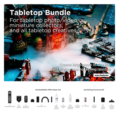 SmokeNINJA PRO V2 Tabletop Bundle creating atmospheric effects in a miniature scene