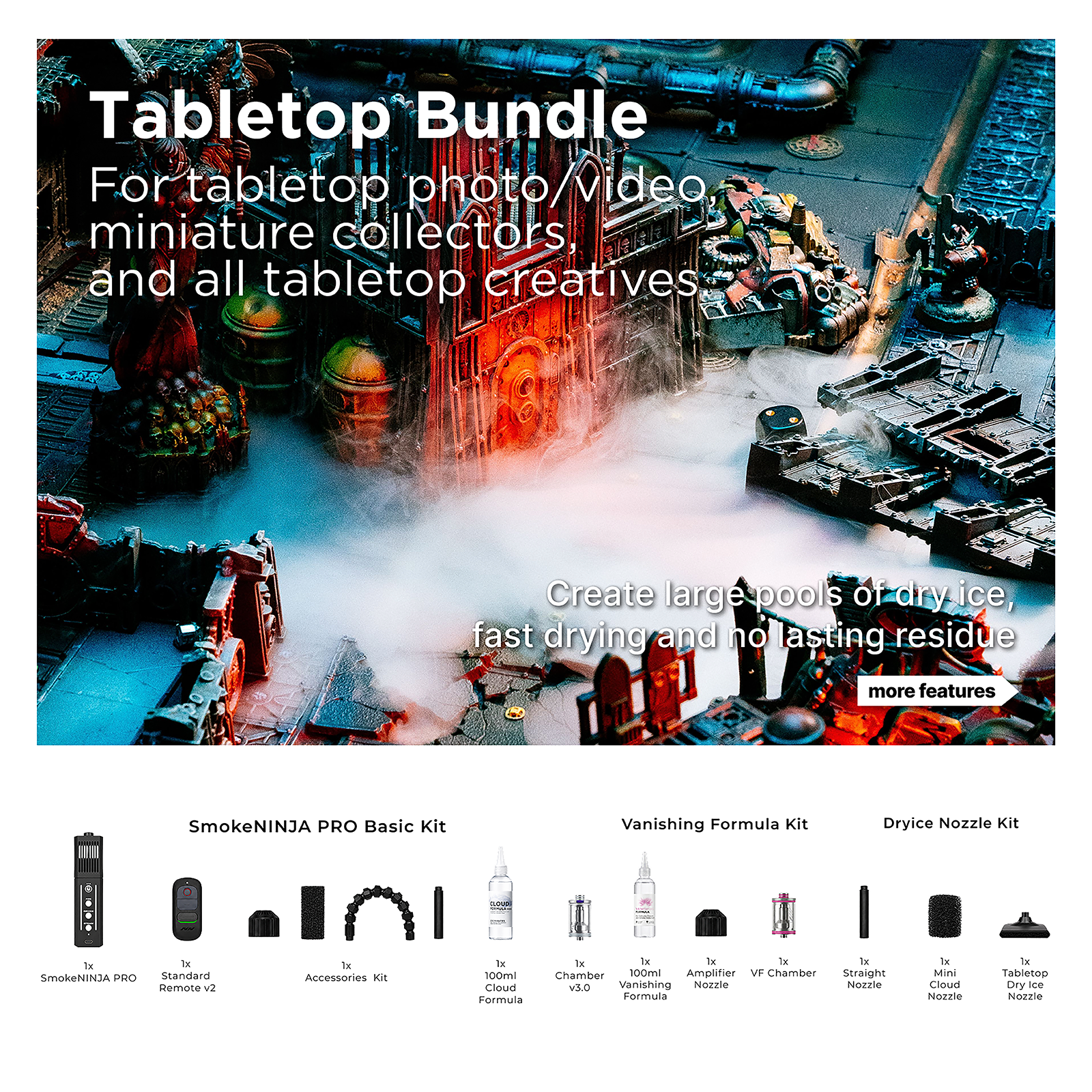 SmokeNINJA PRO V2 Tabletop Bundle for miniature photography and tabletop smoke effects