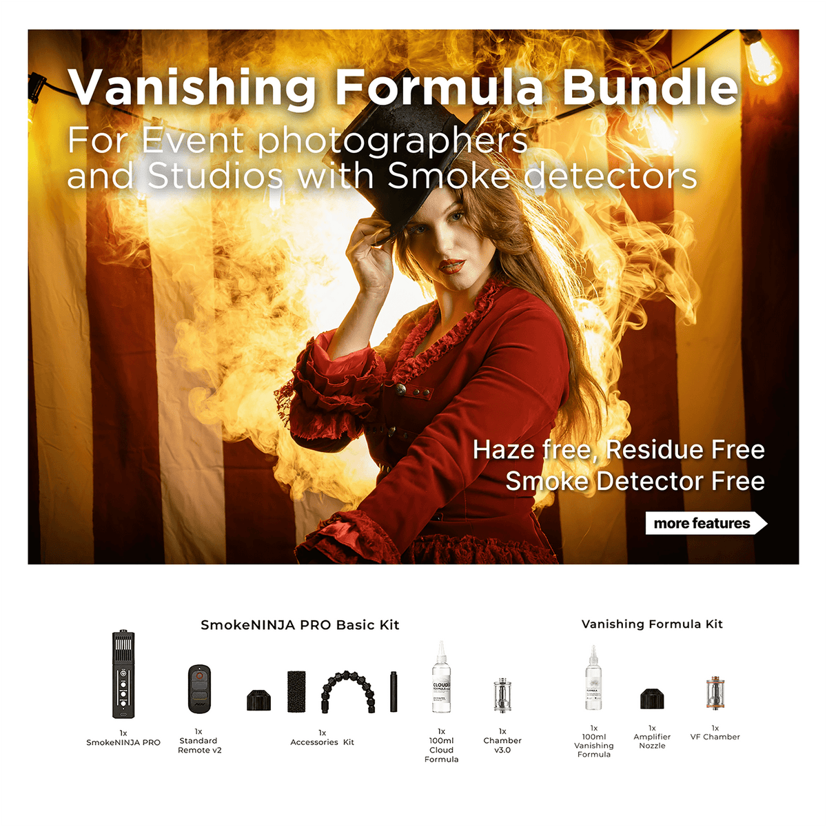 SmokeNINJA PRO V2 Vanishing Formula Bundle for event photography and studio smoke effects