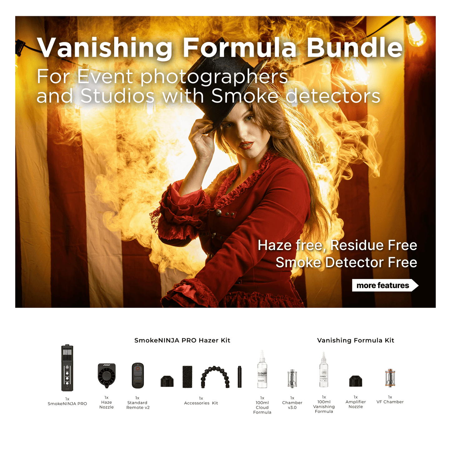 SmokeNINJA PRO V2 Vanishing Formula Bundle for repeated studio photography effects